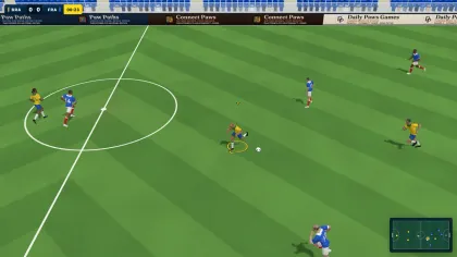 Underdogs alpha gameplay: a yellow player dribbling at the centre circle
